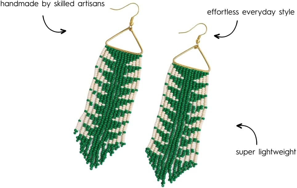 INK+ALLOY Beaded Earrings for Women Dangling, Emilie Seed Bead Long Fringe Statement Boho Earrings, Hypoallergenic Handmade Jewelry for the Modern Bohemian, 4.5-Inch