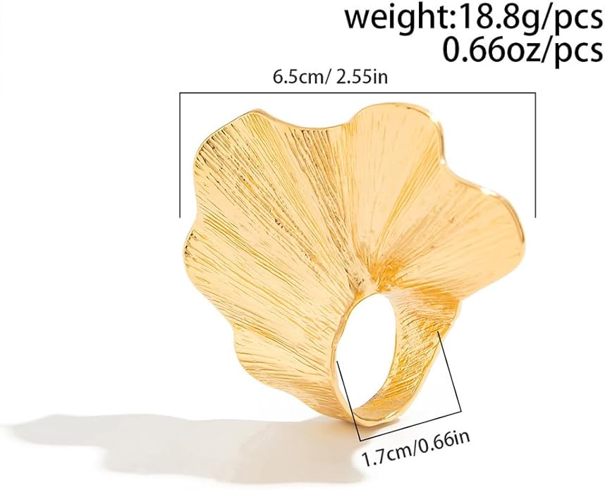 Chunky Gold Geometric Flower Knuckle Ring for Women Vintage Ginkgo Leaf Fan Shaped Finger Rings Boho Large Statement Jewelry Floral Petal Accessories