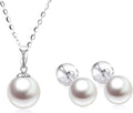 SISGEM 18k White Gold Pearl Pendant Necklaces with 14k Chain, 18k Gold Pearl Earrings Set for Women
