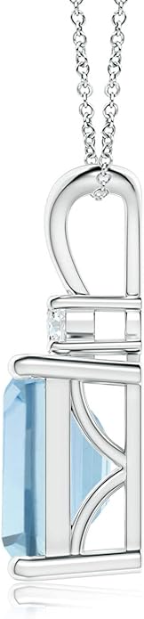 Angara Natural Aquamarine Solitaire Pendant for Women | Emerald-Cut Aquamarine Pendant with Diamond in 14K Solid Gold/Silver/Platinum With 18" Chain | March Birthday, Gemstone Jewelry Gift