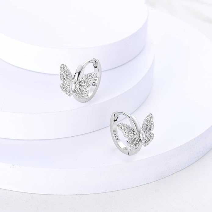 NARMO Earrings for Women 925 Sterling Silver Heart Hoops Small Colorful Rainbow Hoop Earrings Huggie Earrings