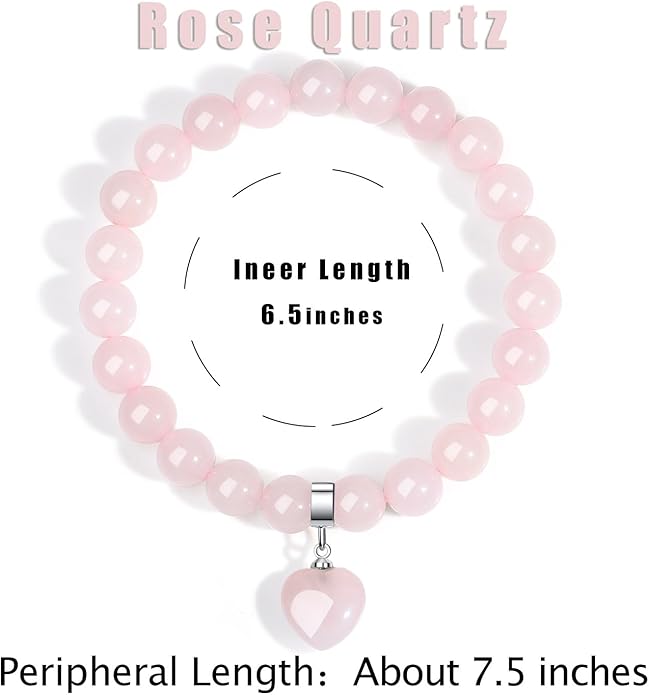 MAIBAOTA Healing Crystal Bracelet for Women, 8 mm Natural Gemstone Beaded Bracelet, Love Heart Bracelet Jewelry Gifts for Birthday Mothers Day Valentine's Day Anniversary