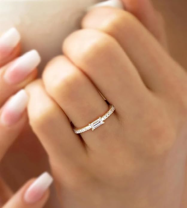 TIGRADE 1.5mm Eternity Ring Baguette Cubic Zirconia Anniversary Ring CZ Pave Wedding Band for Women Size 3-12