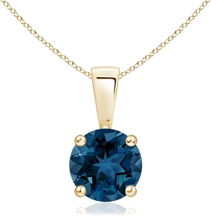 Angara Natural Blue Topaz Solitaire Pendant for Women | Classic Prong-Set Round Blue Topaz Pendant in 14K Solid Gold/Silver/Platinum With 18" Chain | December Birthday, Gemstone Jewelry Gift
