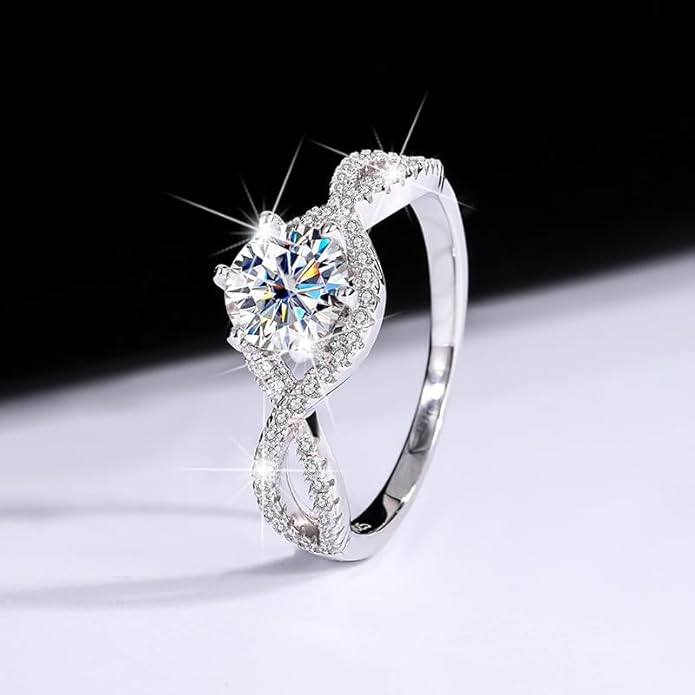 S925 Silver Adjustable Ring for Women |1 Carat D-color VVS1 Clarity Diamond Twist Arm Ring | Excellent Cut | Unforgettable Engagements Accessory