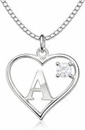 Silver Sterling Necklace Initial Letter A-Z Birthstone for Women – Personalized Custom Jewelry Pendant with Heart Design Customized Dainty Charm for Wife Girlfriend Mom – 18" Box Chain
