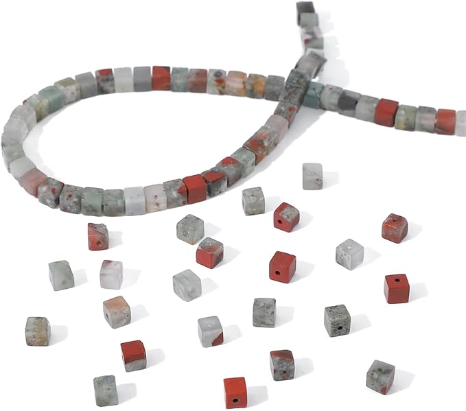 Natural Bloodstone Square Stone Beads 4x4mm 85pcs Cube Loose Semi Gemstone Beads for Jewelry Making Design