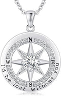 Compass Necklace for Women Wife Girlfriend Mom Daughter Gifts S925 Sterling Silver Jewelry For Anniversary Rose Gold Gifts For Birthday Christmas Mothers Valentines Day 12 Birthstones
