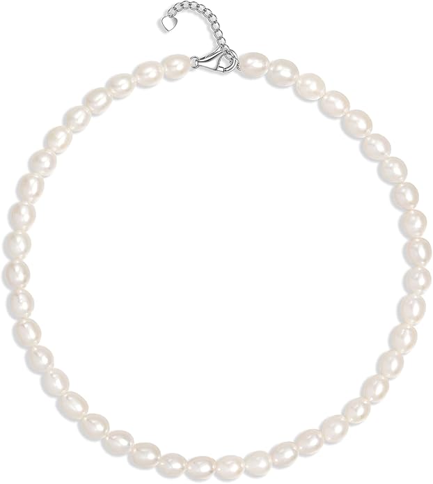 Pearl Necklace for Women, AAA+ Freshwater Cultured Pearl Strand,18 Inch with Sterling Silver Clasp, Elegant Pearls Classic Jewelry Gift for Mother's Day | Christmas | Wedding | Anniversary for Mother Wife Daughter