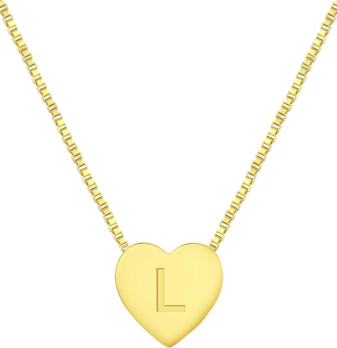 YL Initial Necklace 925 Sterling Silver Heart Letter Pendant A-Z Alphabet Cubic Zirconia Jewelry for Women