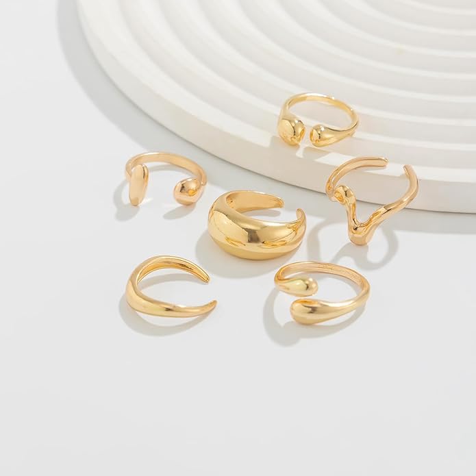 Chunky Gold Rings for Women Rhinestone Stackable Knuckle Ring Set Open Adjustable Statement Ring Set Dainty Crown Cross Midi Rings Fashion Jewelry Gift for Women