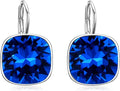 AOBOCO Sterling Silver Leverback Earrings Embellished with Crystals from Austria, Hypoallergenic Cushion Cut Square Crystal Earrings, Fine Anniversary Birthday Jewelry Gifts for Women