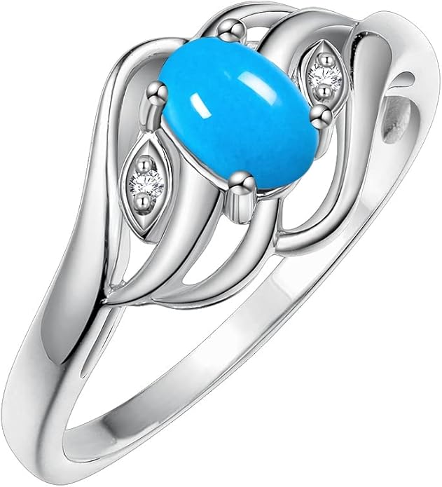 Rylos Ring featuring Classic Style, 6X4MM Birthstone Gemstone, & Diamonds - Elegant Jewelry for Women in Sterling Silver, Sizes 5-10