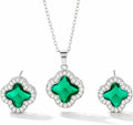 Four Leaf Clover Necklace and Earrings Set for Women, Clover Jewelry Set with Pendant Necklace and Stud Earrings, Brilliant Cubic Zirconia, Polished Metal Setting, Hypoallergenic, & Lightweight