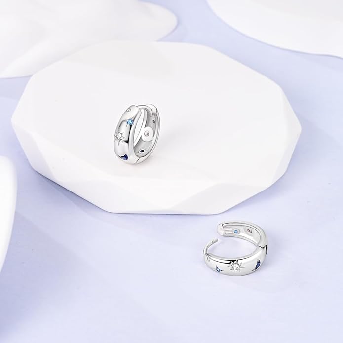 NARMO Earrings for Women 925 Sterling Silver Heart Hoops Small Colorful Rainbow Hoop Earrings Huggie Earrings