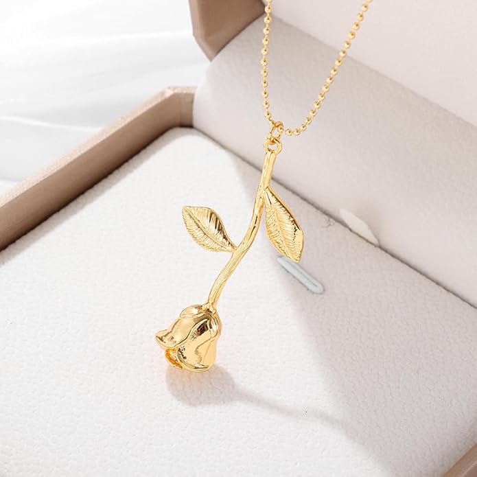 ONLYJUMP Rose Alloy Necklace for Women Heart Pendant Copper Zircon Light Luxury Fashion Jewelry Dainty Romantic Statement Necklace for Daily Wear Ideal Valentine's Day Anniversary Birthday Gift