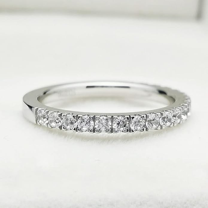 Bo.Dream 1.5mm/2.2mm/3mm Round Cubic Zirconia CZ Full/Half Eternity Rings Wedding Band Sterling Silver