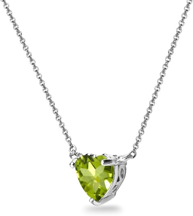 Birthstone Necklace for Women - Genuine or Synthetic Gemstone, 7mm Heart Solitaire, Short Dainty Layered Choker, Silver