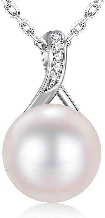 Iefil Valentines Day Gifts for Her - 925 Sterling Silver 10-11mm Freshwater Pearl Necklace, Anniversary Birthday Gifts for Women Wife Girlfriend