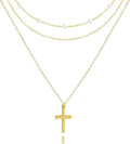 Layered Gold Necklaces for Women, Stackable 14K Gold Plated Necklace, Dainty Cross/Circle/Heart Pendant layered Necklace, Adjustable Dainty Gold/Silver Necklace Jewelry Set for Women