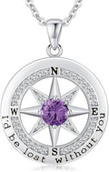 Compass Necklace for Women Wife Girlfriend Mom Daughter Gifts S925 Sterling Silver Jewelry For Anniversary Rose Gold Gifts For Birthday Christmas Mothers Valentines Day 12 Birthstones