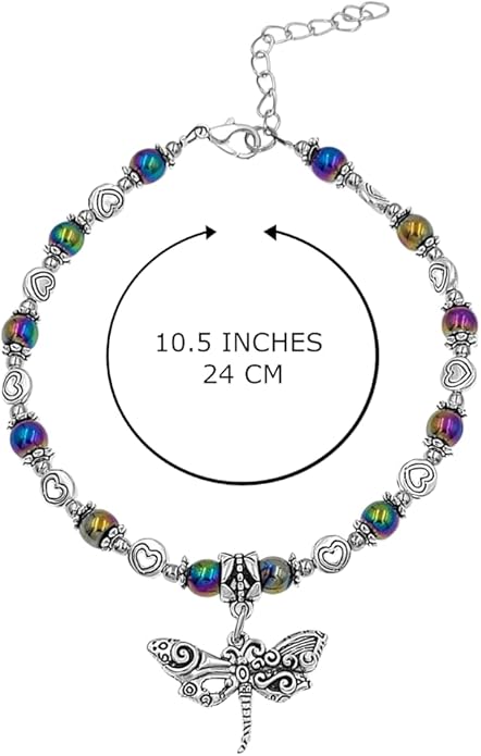BESHEEK Rainbow Anklet Bracelet Hue Twisted Hematite and Round Artisan Beaded Anklet with Extension Handmade Hypoallergenic Beach Gala Wedding Style Jewelry
