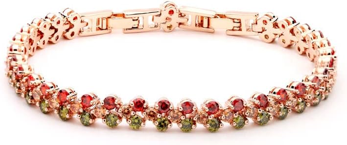 14K Gold Ruby and Emerald Tennis Bracelet for Women,Dainty Love Heart Style Moissanite Adjustable Link Bracelet,Fashion Jewelry Gift for Her