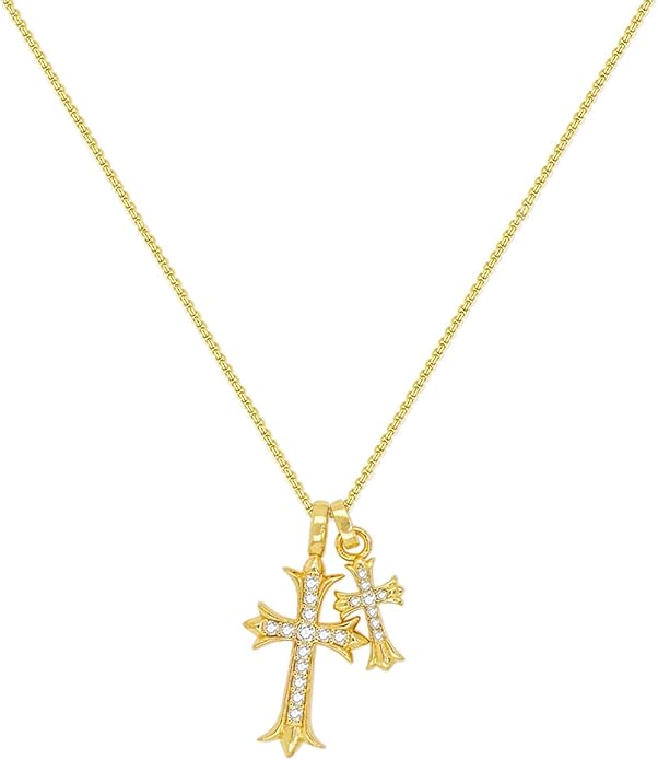Zeffy Cross Necklace for Women,18K Gold/Silver Plated Tiny Cubic Zirconia Cross Pendant Necklace for Women Simple Layered Cross Necklaces for Women