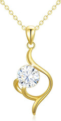 SISGEM 14K Real Gold 1 Carat Round-Cut Moissanite Necklace for Women,Yellow Gold Infinity/Heart Pendant Ribbon Necklaces Birthday Gifts for Wife Girlfriend 16''-18''