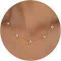 VRIUA Necklaces for Women - 14K Gold/Silver Plated Dainty Chain Necklace with Five Charms: Diamond, Bow, Snowflake, Cross, Flower, Clover, Butterfly, Heart, Star of David, and Star Trendy Jewelry