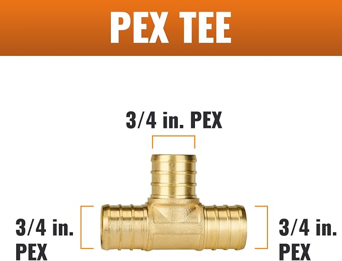 5-Pack 3/4 Inch PEX Tee Fittings, Brass | PEX Crimp Pipe Fittings 3/4" - Image 2
