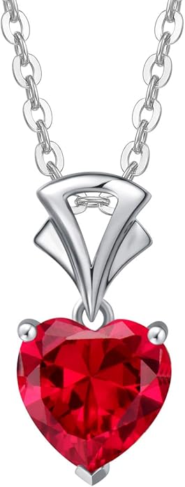 Agvana Valentines Day Gifts 14K White Gold Gemstone Pendant with Sterling Silver Chain 8mm Heart Birthstone Necklace for Women Fine Jewelry Anniversary Birthday Gifts for Women Mom Wife Girlfriend Her