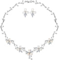 14K Gold & Freshwater Pearl Jewelry Set, Natural Crystal Necklace & Pearl Dangle Earrings, Luxury Bridal/Wedding Fashion Accessory