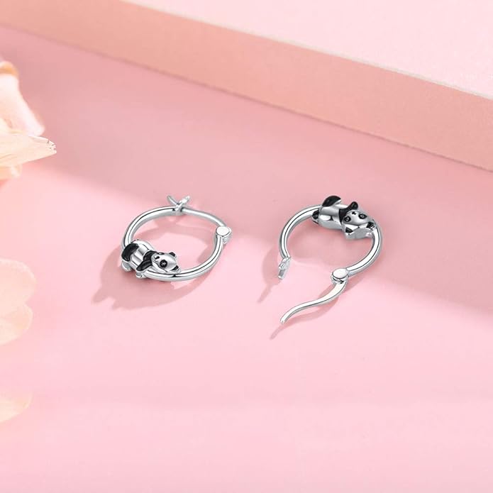 JUSTKIDSTOY Hypoallergenic Panda/Unicorn/Hummingbird/Dolphin Hoop Earrings for Women 925 Sterling Silver Animal Huggie Hoop Earrings Jewelry Gifts for Sensitive Ears