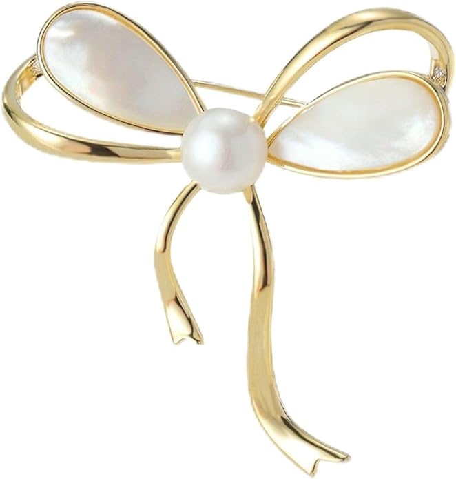 Bow Knot Pin Rhinestone Crystal Pearl Brooch 18k Gold Plated Lapel Pin Birthday Jewelry Gift for Women Men