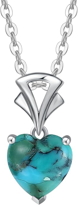 Agvana Valentines Day Gifts 14K White Gold Gemstone Pendant with Sterling Silver Chain 8mm Heart Birthstone Necklace for Women Fine Jewelry Anniversary Birthday Gifts for Women Mom Wife Girlfriend Her