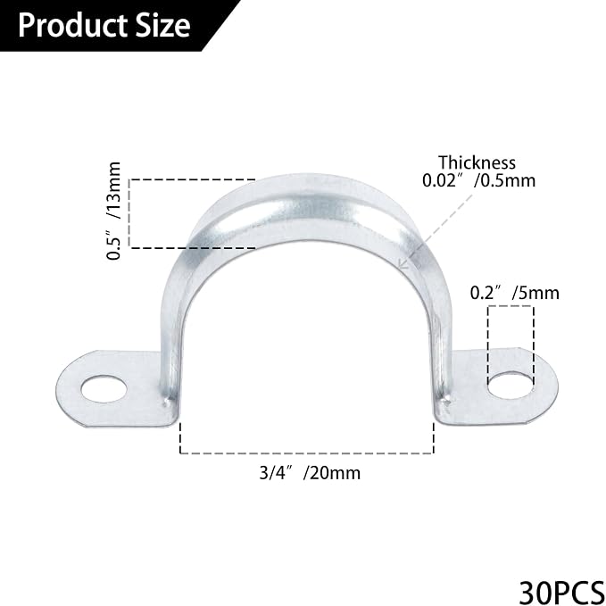 3/4 Inch（20 mm） Reinforced Rigid Pipe Strap, Zinc Coated Tension Tube Clip - Image 2
