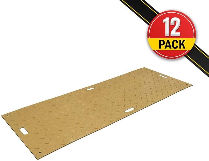 12 Pk 3' x 8' - 1/2" Thick Heavy Duty Tan Ground Protection Mats - Easily - Image 2