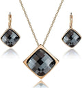 EVEVIC Square Austrian Crystal Necklace Earrings for Women Fashion 18K Gold Plated Hypoallergenic Jewelry Set