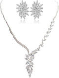 14K Gold Women's Jewelry Set, Natural Crystal Necklace & Moissanite Earrings, Luxurious Bridal/Wedding Fashion Accessory