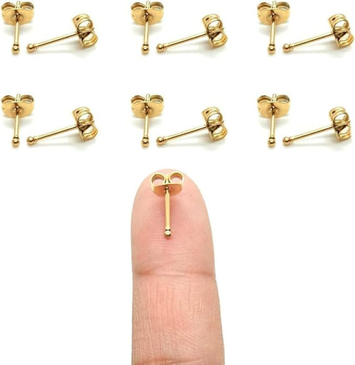 14K Gold Filled Polished Small CZ Pearl Ball Stud Earrings Set for Women Men 20G Surgical Steel Hypoallergenic Piercing Studs for Sensitive Ear, Pack of 6 Pairs