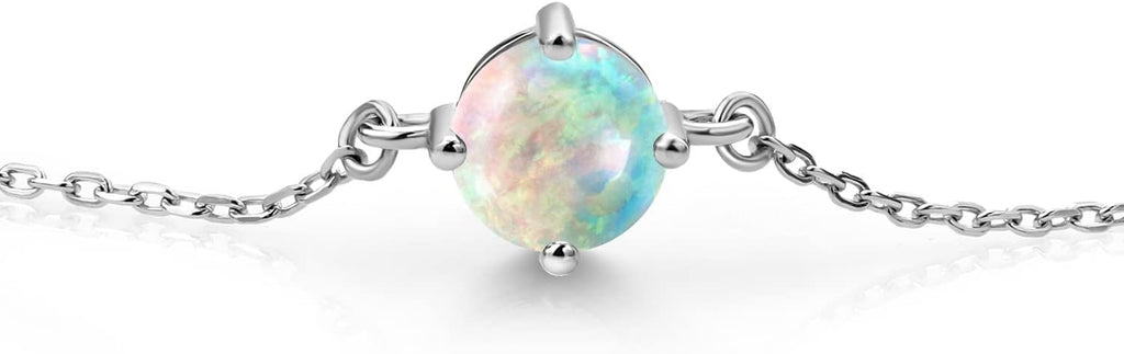 Gem Stone King Gemstone Birthstone Solitaire Bracelet For Women | 925 Sterling Silver | Round 6MM | Gift for Her Women Wife Mom Lady Daughter | Adjustable Bolo Bracelet | Easy-On Easy-Off