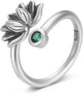 BALMORA Real 925 Sterling Silver Vintage Leaf Rings for Women Men Retro Lotus Feather Flower Adjustable Open Ring Floral Leaves Finger Statement Promise Ring Fashion Jewelry Birthday Gifts for Mom Daughter