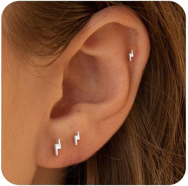 VRIUA 20G Tiny Flat Back Earrings for Women - 14K Gold/Silver Plated Small Flat Back Stud Earrings Hypoallergenic Cartilage Helix Piercing Jewelry