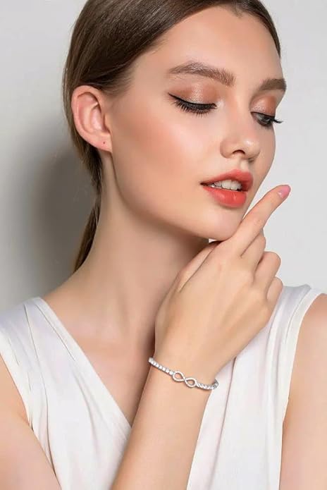 Moissanite Tennis Bracelets For Women, S925 Sterling Silver Infinity Bracelet, 3MM Width 18K Gold Plated White Gold Adjustable Bolo Bracelets- Birthday Christmas Gifts For Mom Wife Her