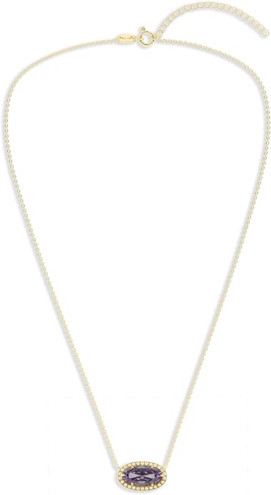 Belacqua Gemstone Necklace in 14K Gold Plated Sterling Silver, Oval Pendant Size 6 * 12mm, 15" Cable Chain with 2" Extender, Spring Ring Clasp, Dainty Birthstone Necklace for Women, Gift Box Included