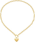Heart Necklaces for Women, 14K Gold Plated Heart Pendant Necklaces for Women Trendy Heart Locket Chunky Gold Necklace Dainty Gold Chain Necklace Jewelry Christmas Birthday Gifts for Women