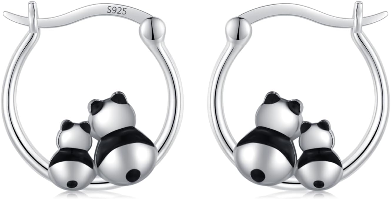 JUSTKIDSTOY Hypoallergenic Panda/Unicorn/Hummingbird/Dolphin Hoop Earrings for Women 925 Sterling Silver Animal Huggie Hoop Earrings Jewelry Gifts for Sensitive Ears