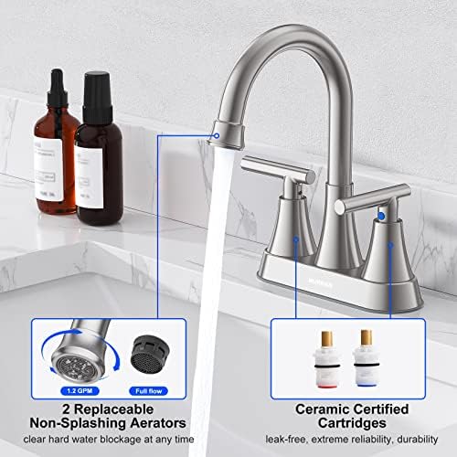 Bathroom Faucet, Hurran 4 inch Centerset 2-Handle Lead-Free, Brushed Nickel - Image 5