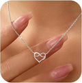 LOVECOM Valentines Gifts S925 Sterling Silver Heart Necklace for Women Dainty 14k Gold Plated CZ Infinity Double Cross Star Pendant Choker Necklaces Trendy Bead Chain Jewelry Gifts for Mom Daughter